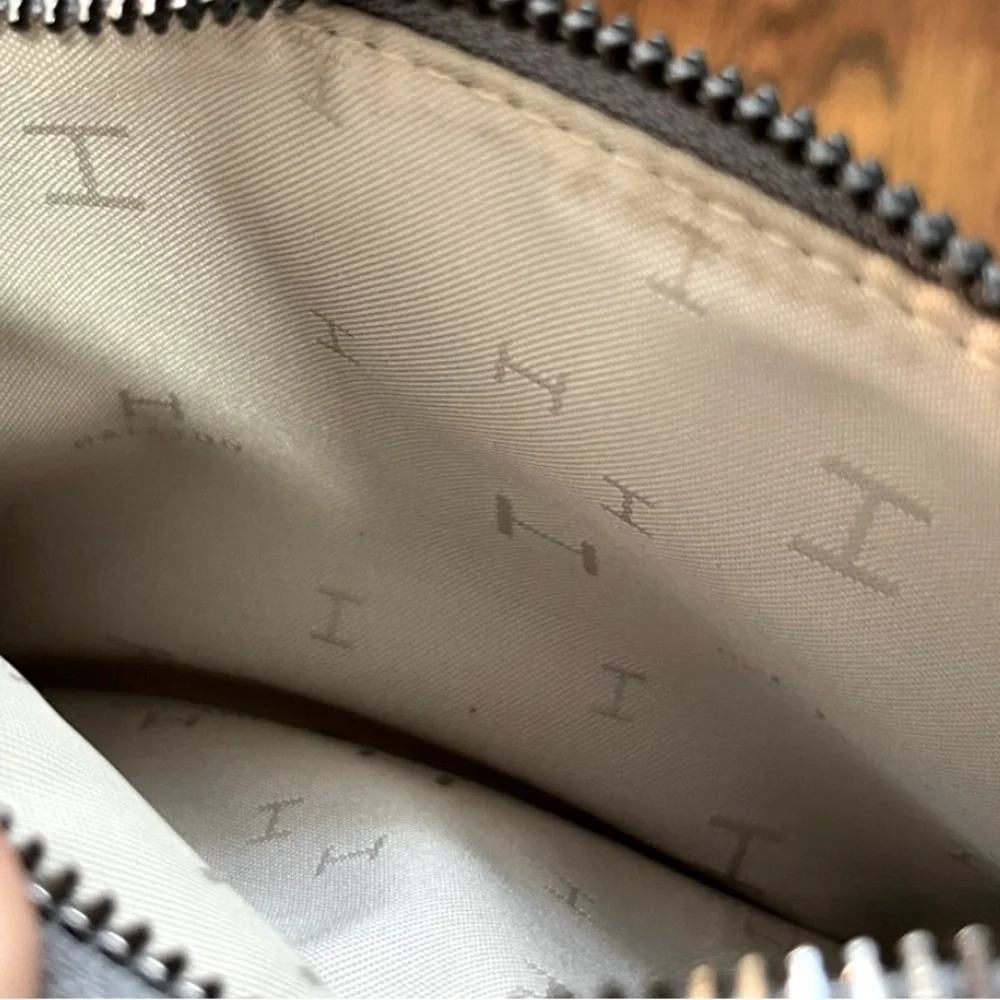 NWOT HALSTON Silver Textured Pepple Leather Zip Pouch